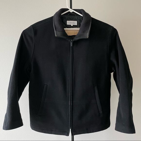 Calvin Klein Mens Large Wool Cashmere Blend Insulated Jacket Black Full Zip - Picture 1 of 6